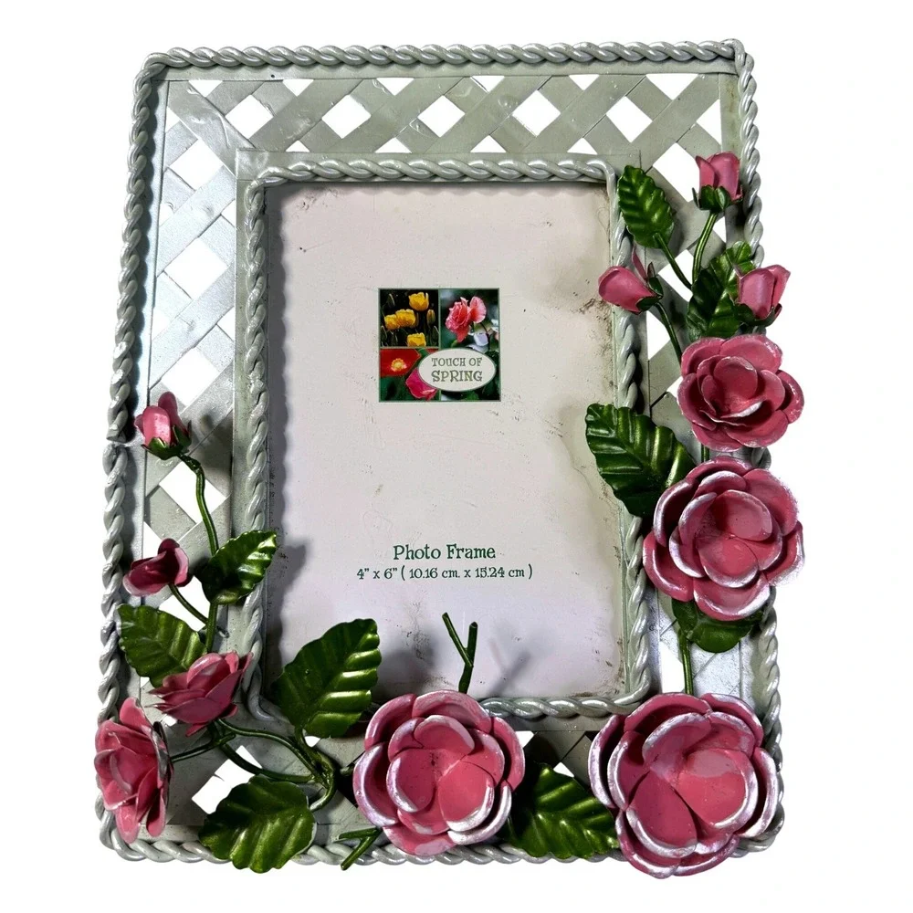 Vintage Pink Rose Metal Photo Frame Shabby Chic Decor